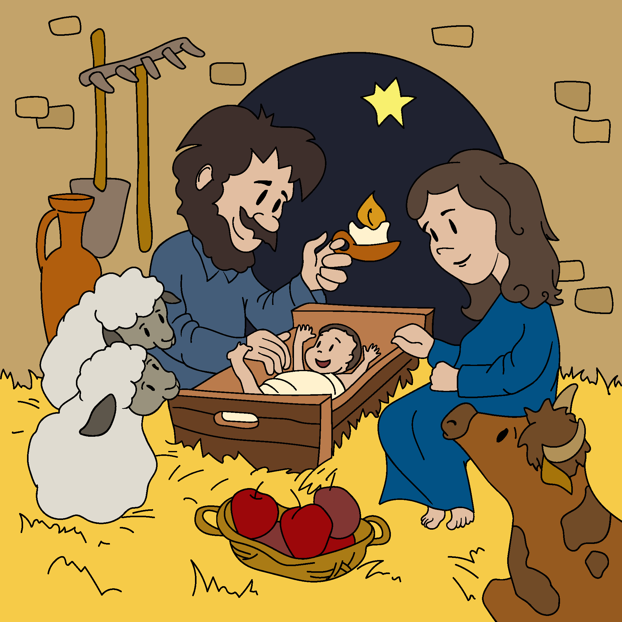 Jesus, Maria und Josef an Weihnachten