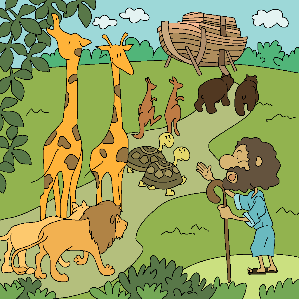 Noé reúne animales para el arca