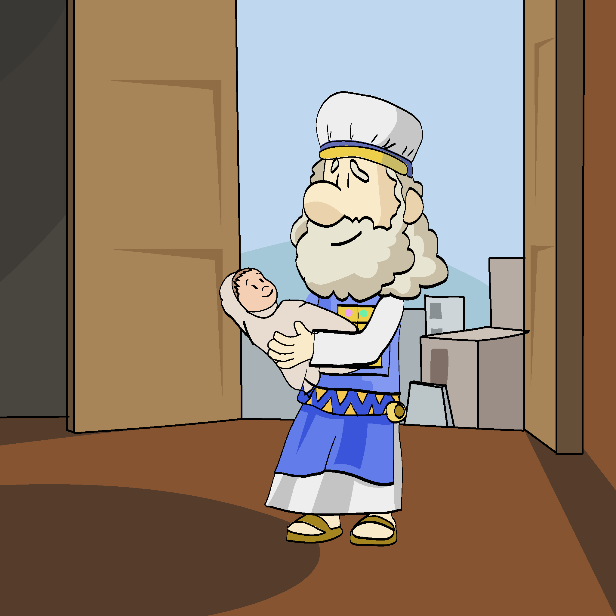 Zacharias hält das Baby Johannes
