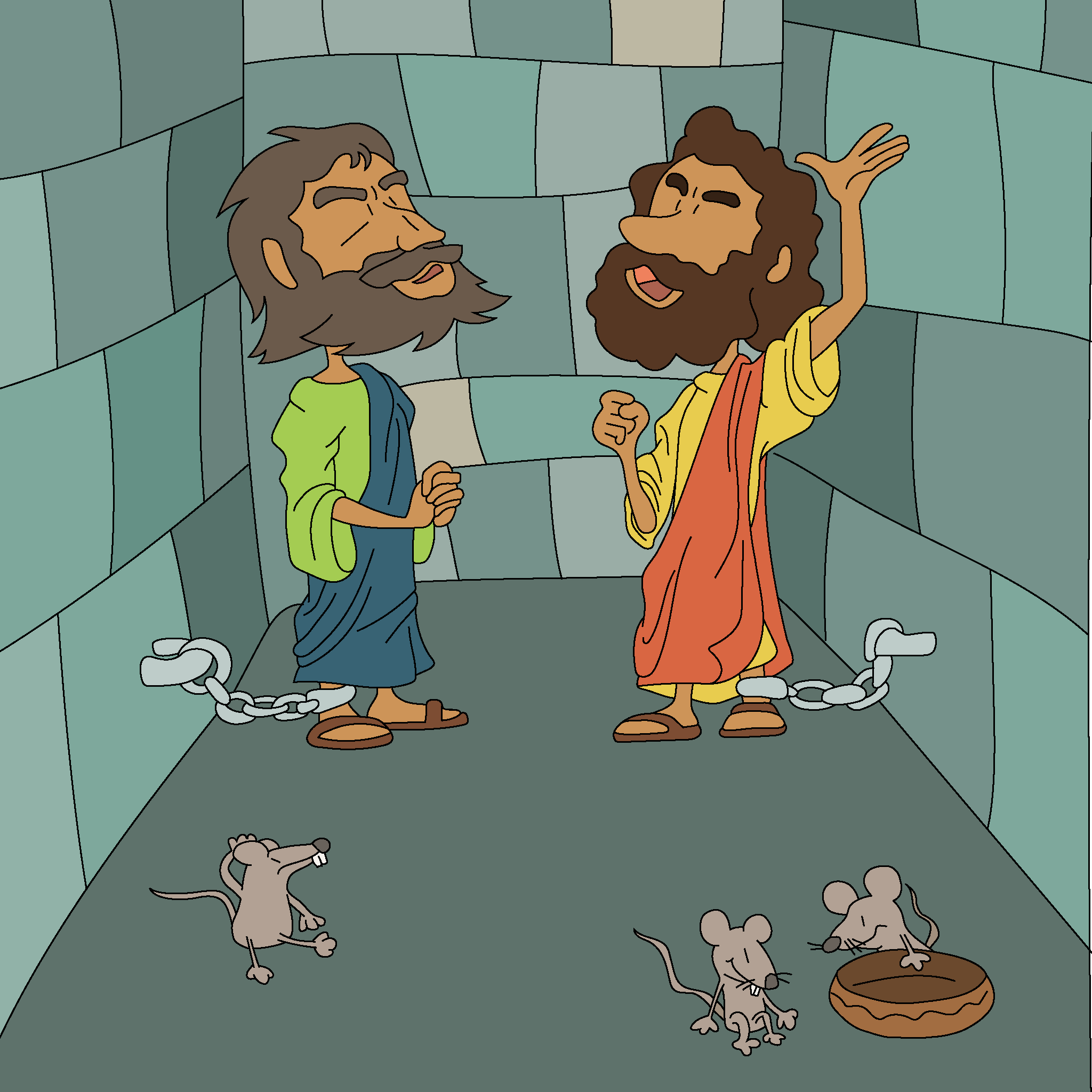 Paulus und Silas singen im Gefängnis