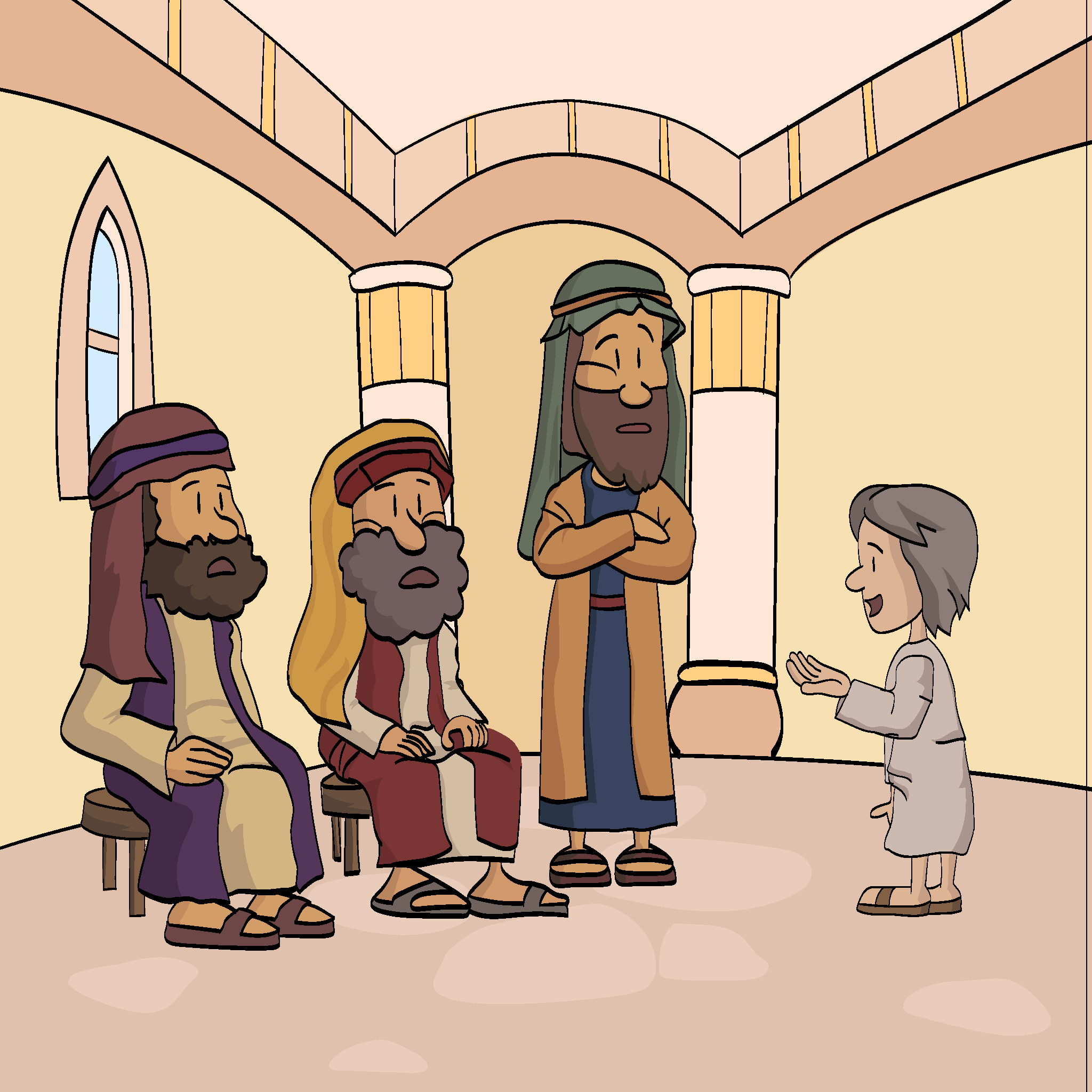 Jesus lehrt die Ältesten im Tempel.