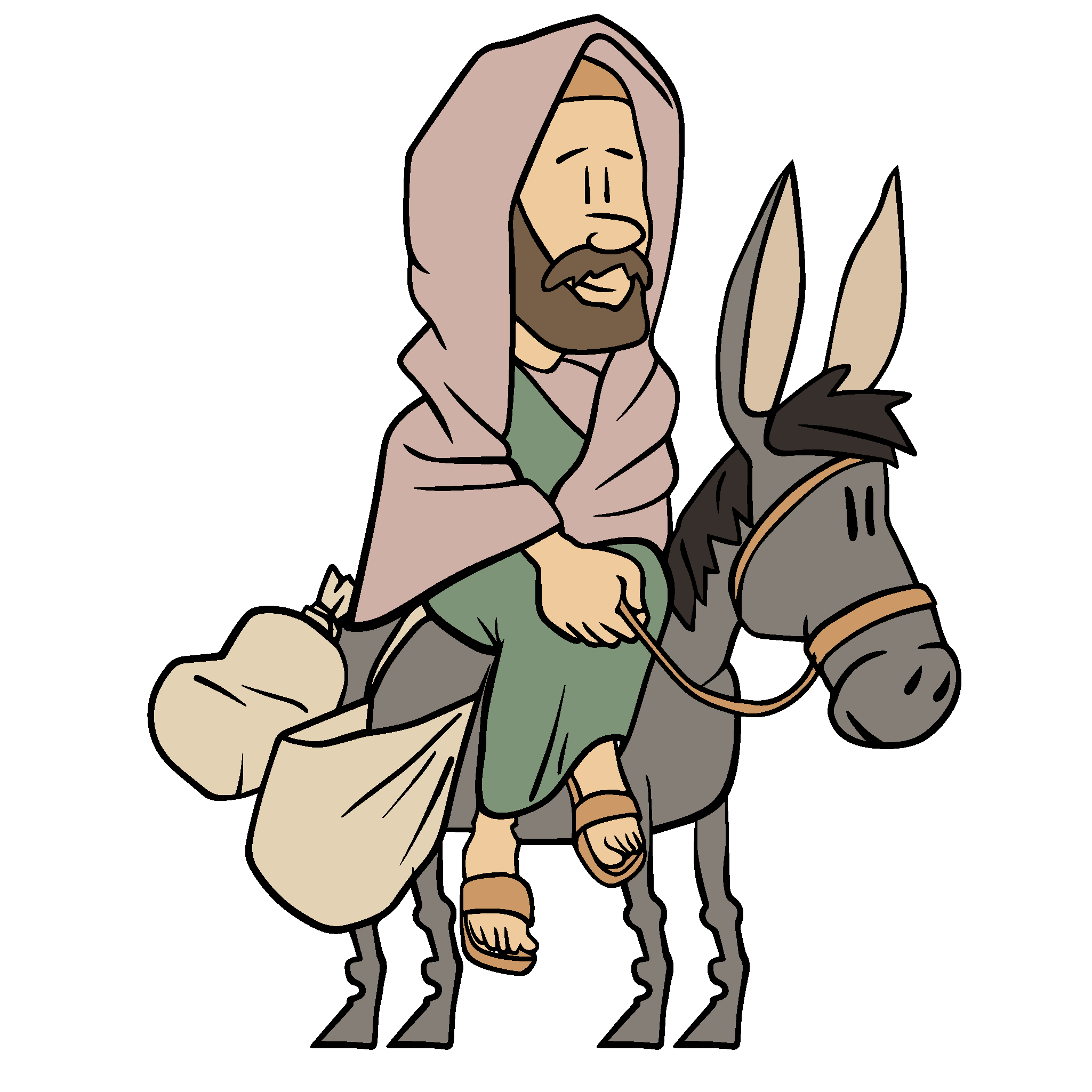 Good Samaritan rides his donkey