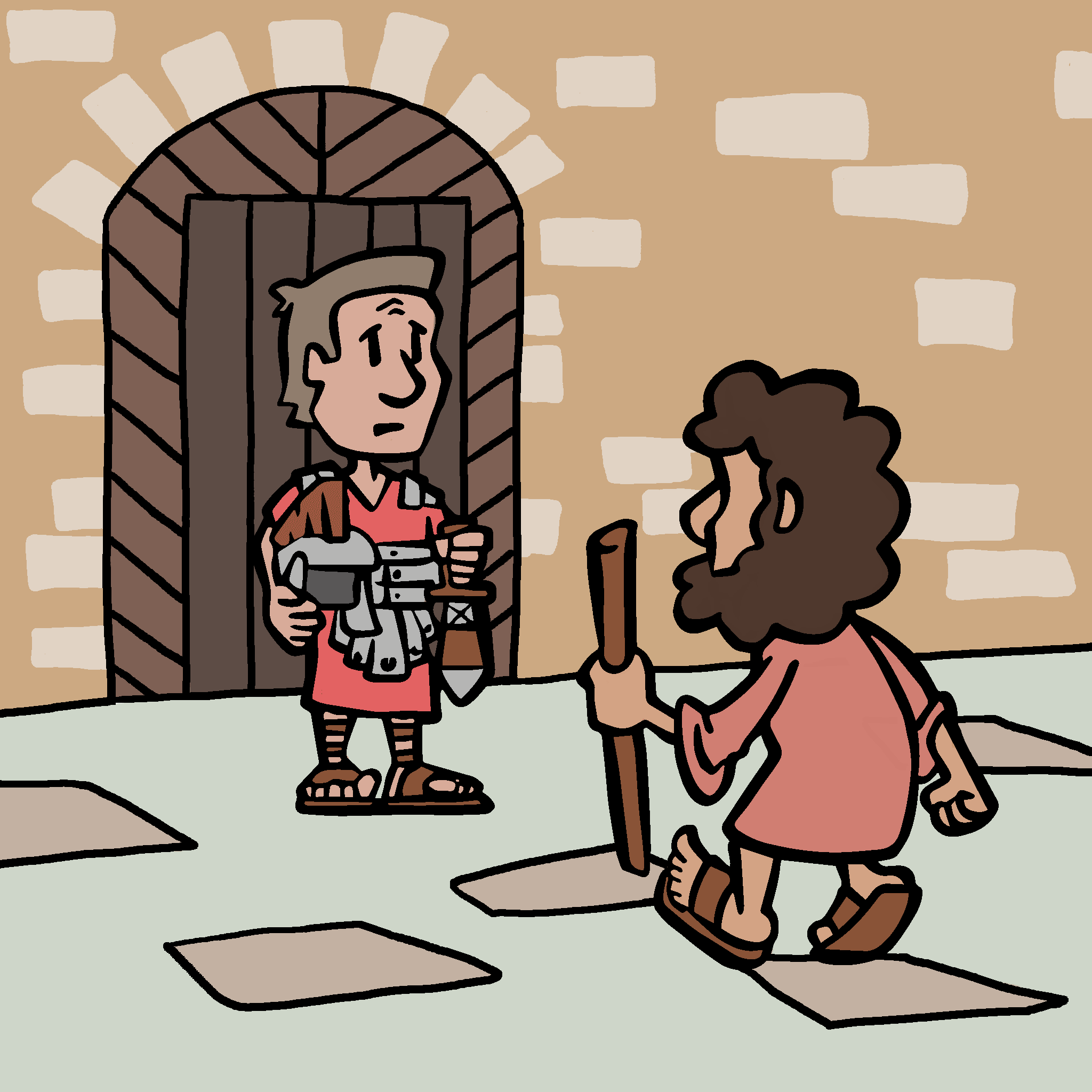 Peter meets Cornelius at his door