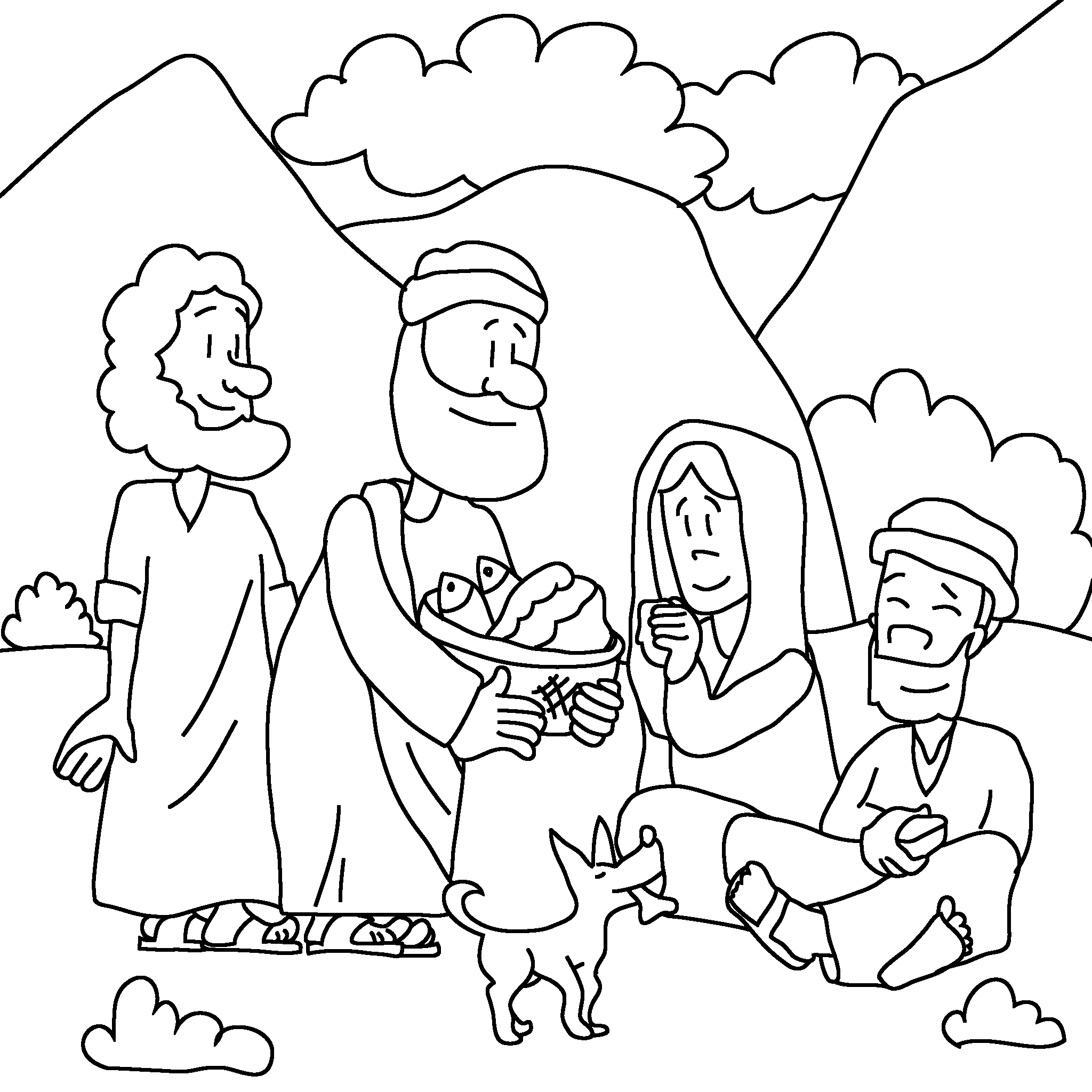 Jesus feeds 5000 people with bread and fish