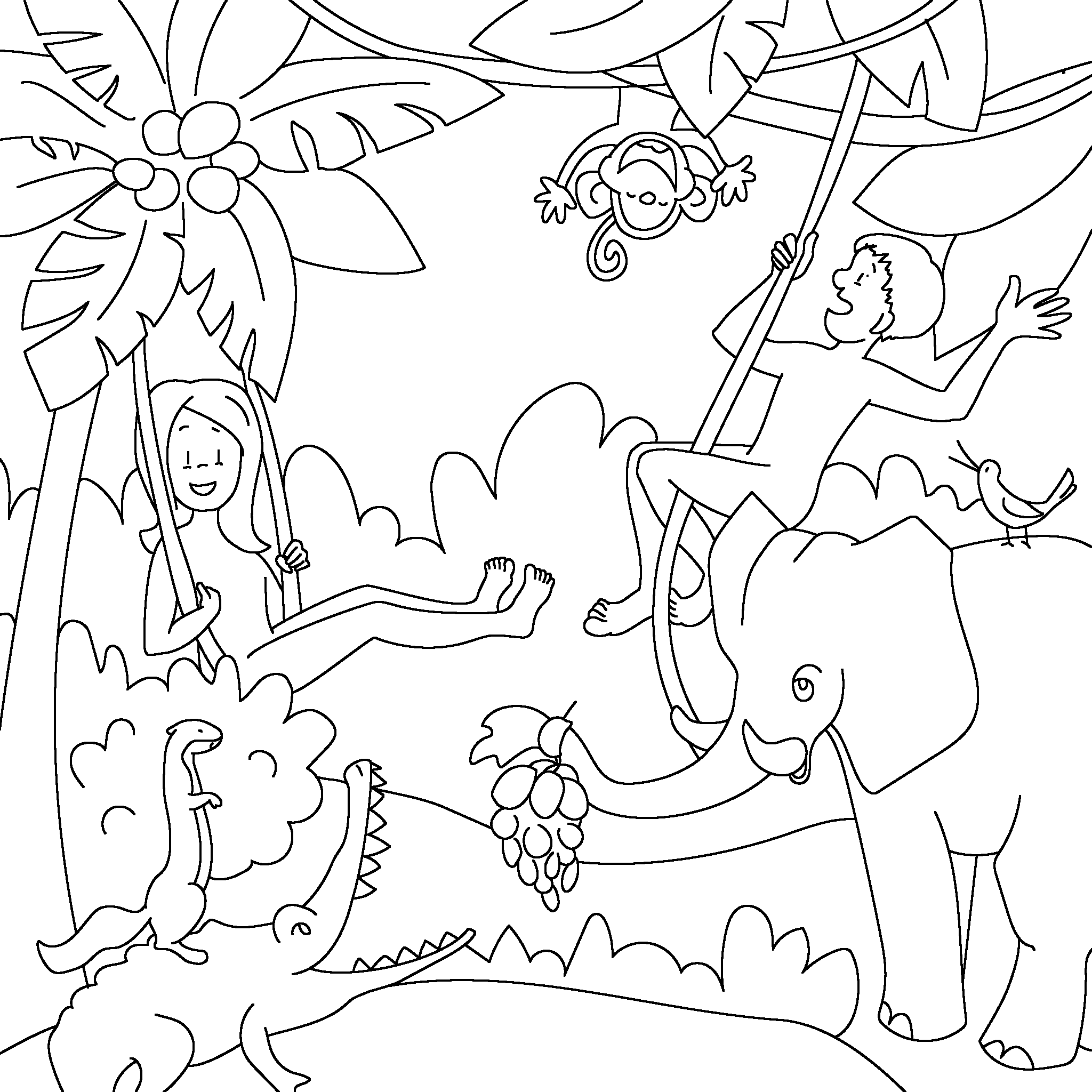 God Creates Adam, Eve, and Animals