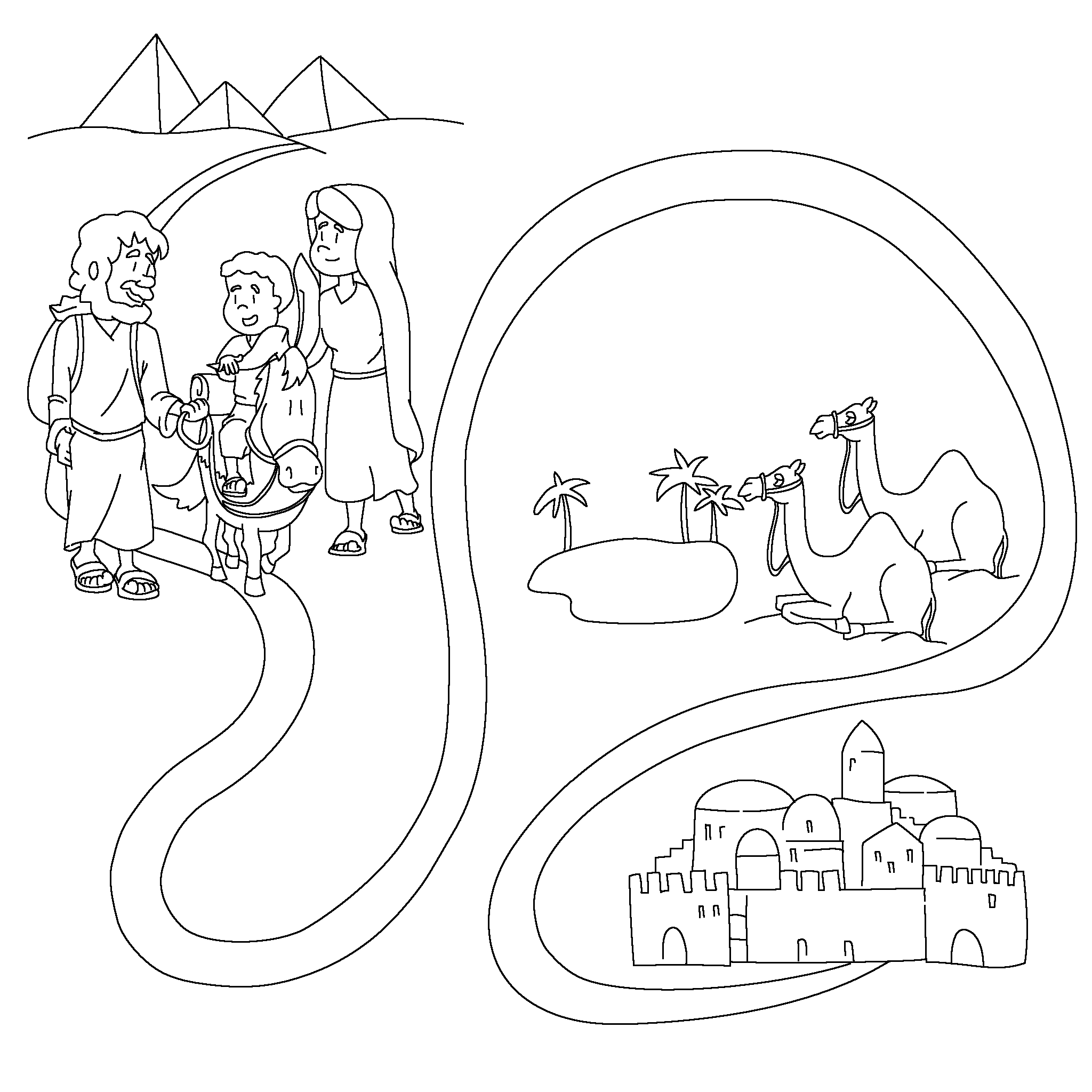 Mary, Joseph, and Jesus escape to Egypt