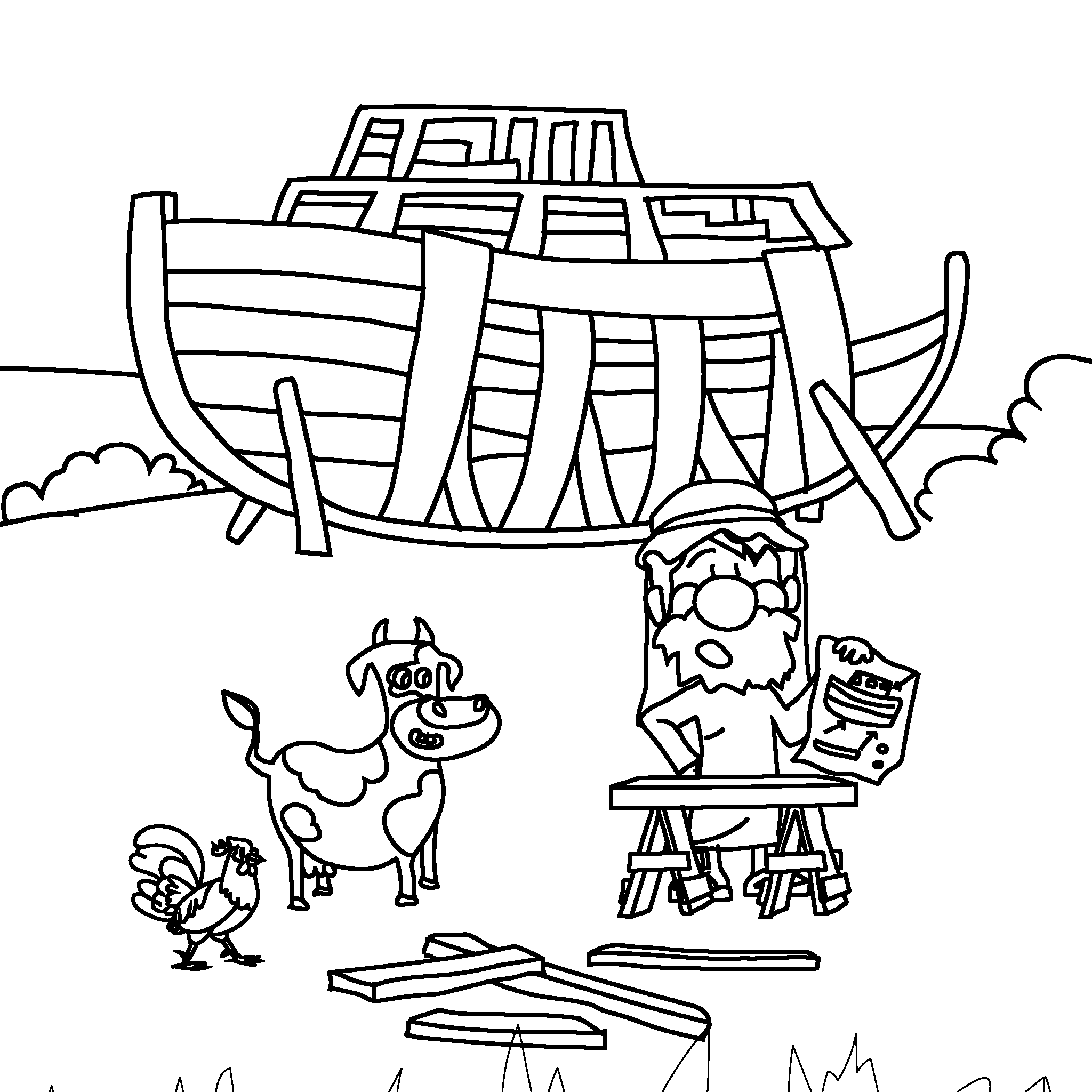 Noah, ein Mann des Glaubens, baut auf trockenem Land eine große Arche aus Holz – so, wie Gott es ihm aufgetragen hat. (1. Mose 6,8)